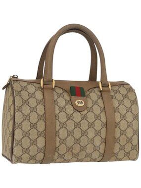 GUCCI GG Supreme Web Sherry Line Boston Bag PVC Beige Gold 40 02 006